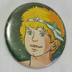 Strange & unusual vintage button pin featuring Telemachus